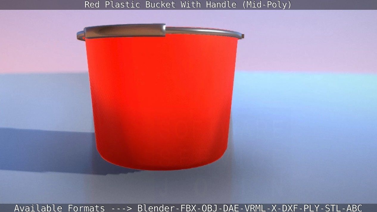Red Plastic Bucket With Handle - Mid-Poly   Low-poly 3D model_20