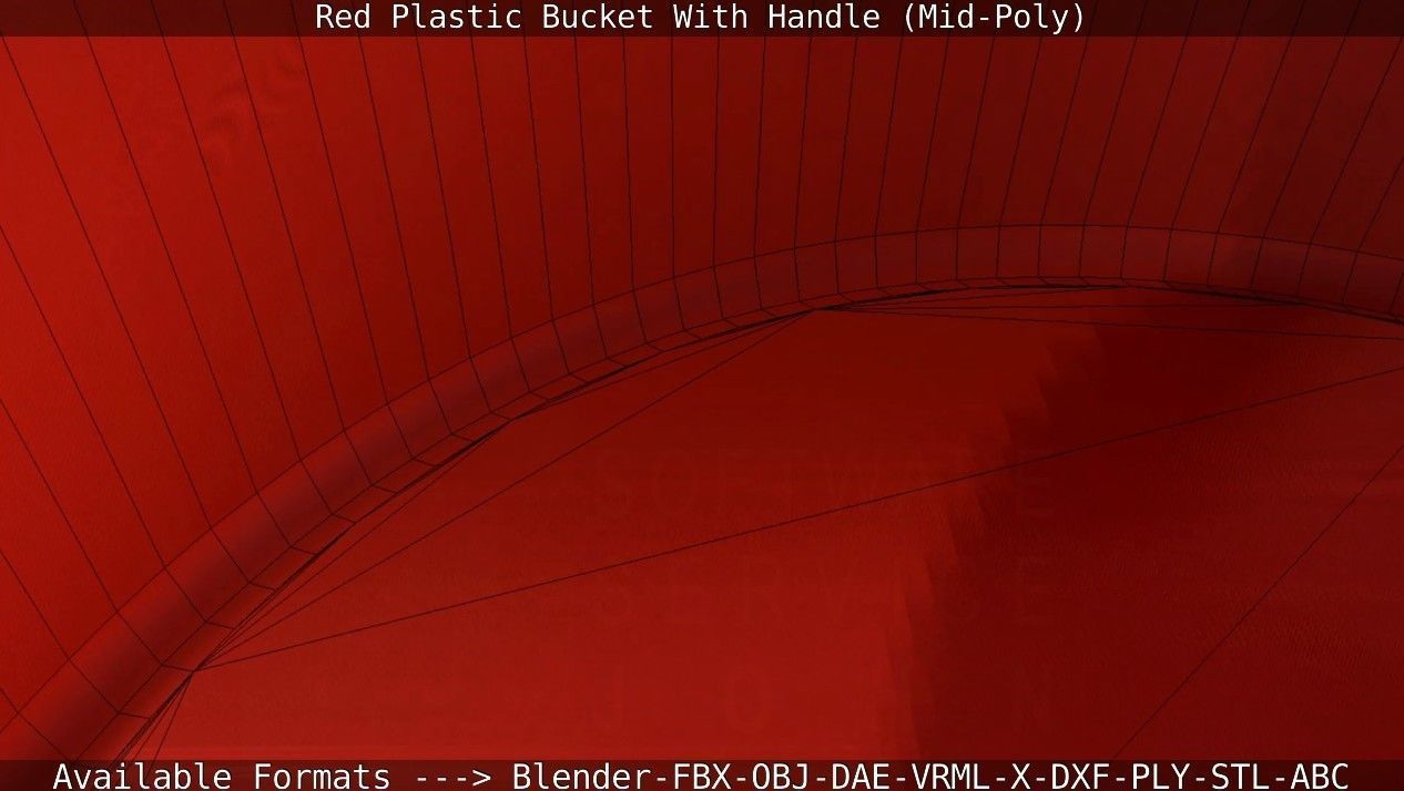 Red Plastic Bucket With Handle - Mid-Poly   Low-poly 3D model_54