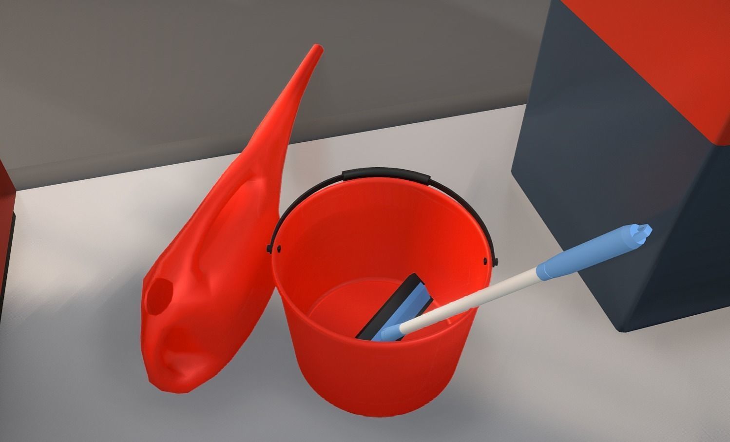 Red Plastic Bucket With Handle - Mid-Poly   Low-poly 3D model_12