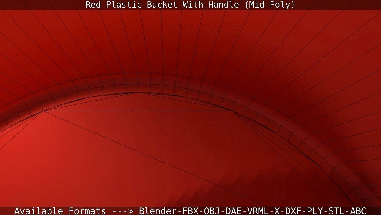 Red Plastic Bucket With Handle - Mid-Poly   Low-poly 3D model_53