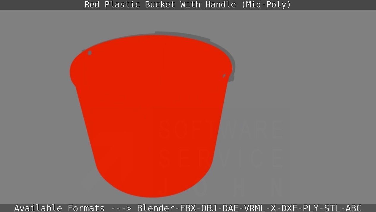 Red Plastic Bucket With Handle - Mid-Poly   Low-poly 3D model_74