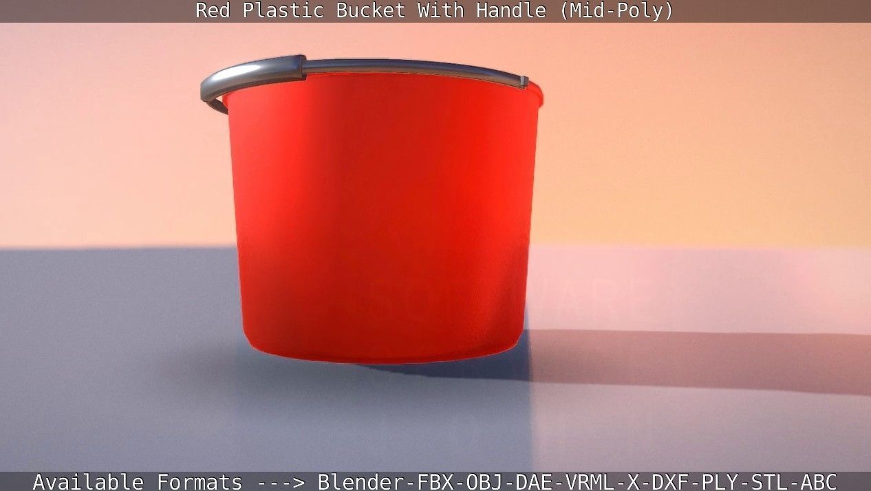 Red Plastic Bucket With Handle - Mid-Poly   Low-poly 3D model_35