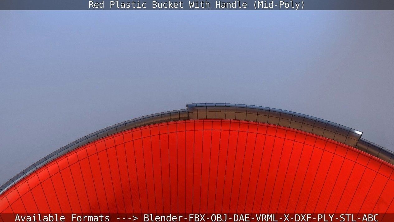 Red Plastic Bucket With Handle - Mid-Poly   Low-poly 3D model_44