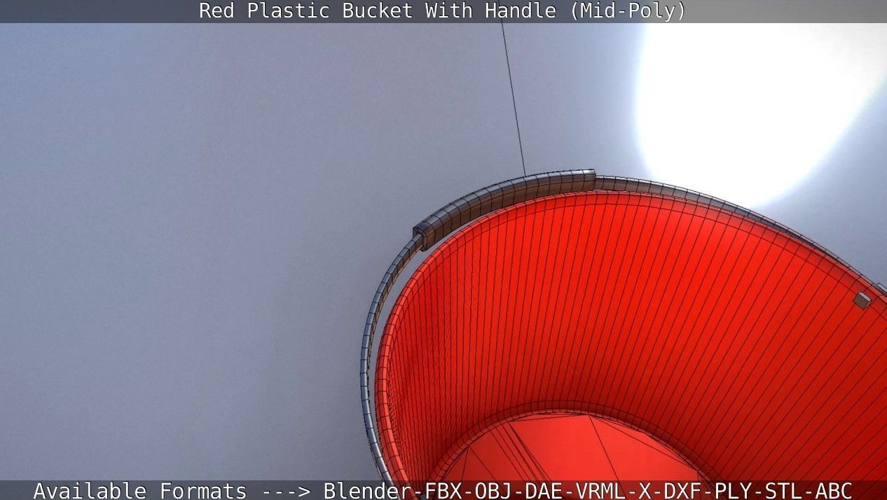 Red Plastic Bucket With Handle - Mid-Poly   Low-poly 3D model_45