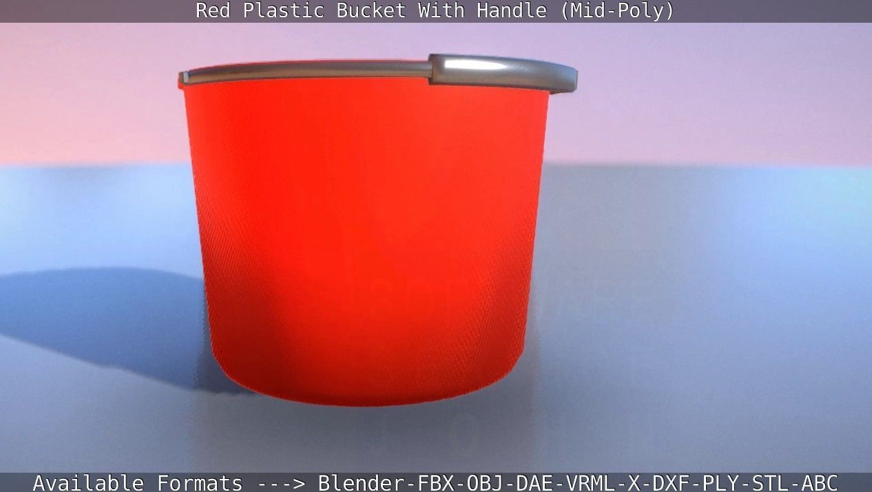 Red Plastic Bucket With Handle - Mid-Poly   Low-poly 3D model_18