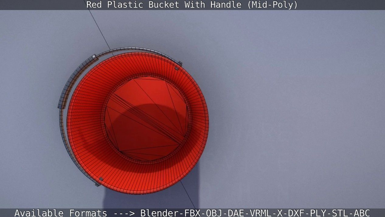 Red Plastic Bucket With Handle - Mid-Poly   Low-poly 3D model_49