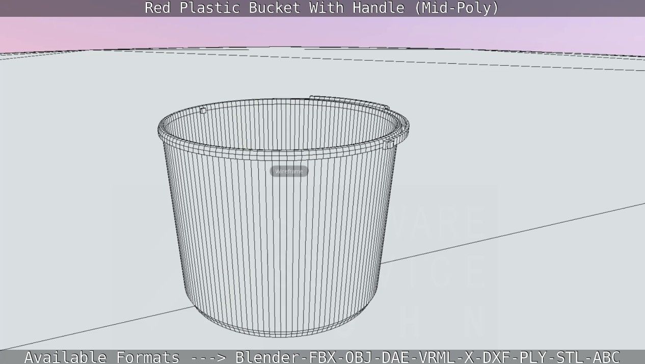 Red Plastic Bucket With Handle - Mid-Poly   Low-poly 3D model_64