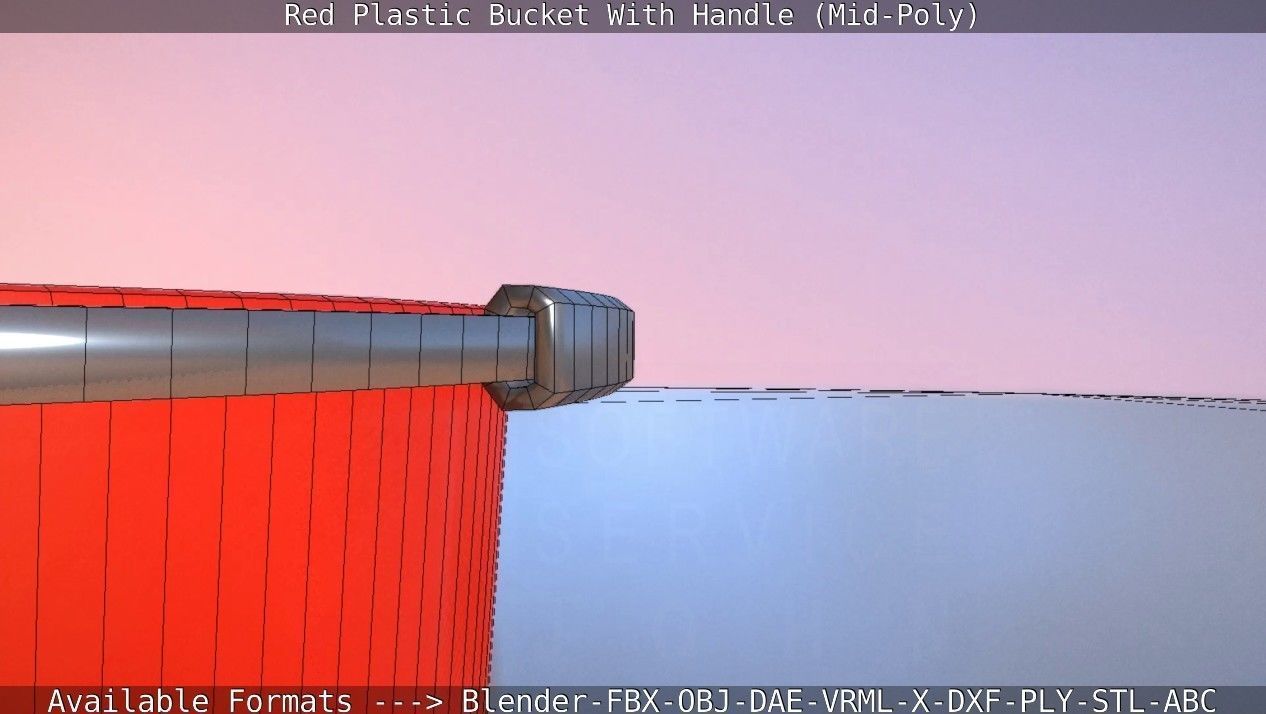 Red Plastic Bucket With Handle - Mid-Poly   Low-poly 3D model_41