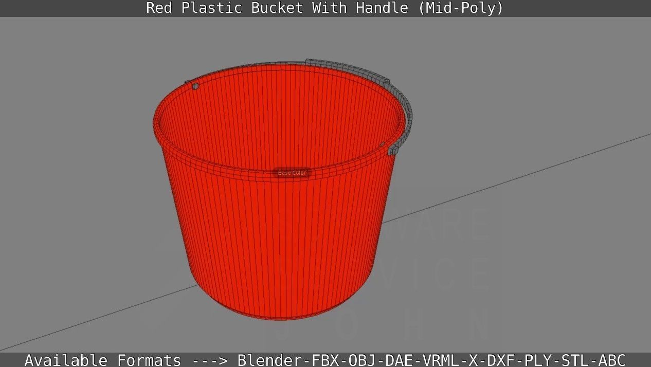 Red Plastic Bucket With Handle - Mid-Poly   Low-poly 3D model_67