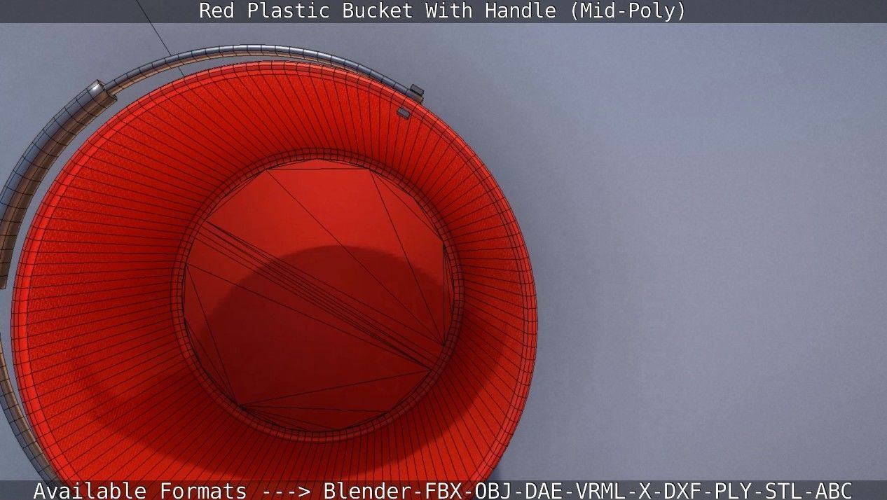 Red Plastic Bucket With Handle - Mid-Poly   Low-poly 3D model_50