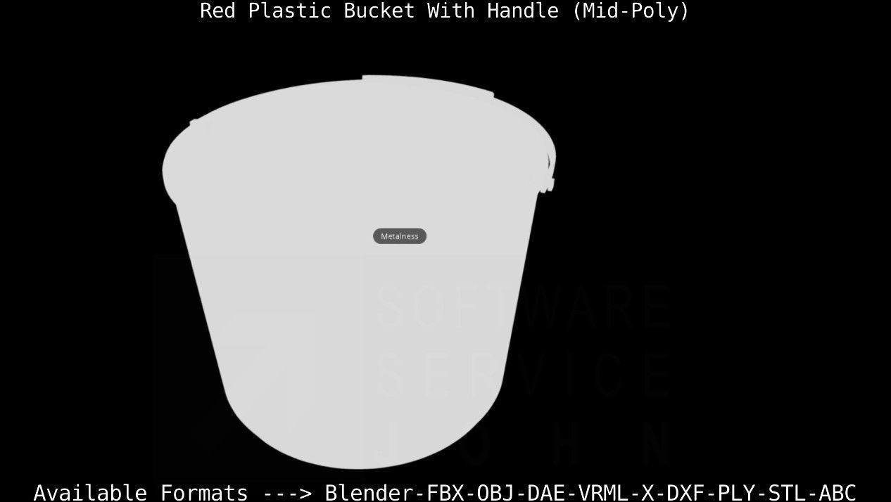 Red Plastic Bucket With Handle - Mid-Poly   Low-poly 3D model_75