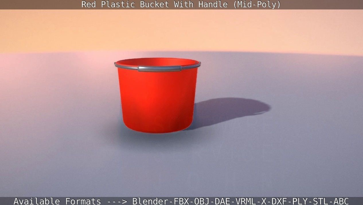 Red Plastic Bucket With Handle - Mid-Poly   Low-poly 3D model_32