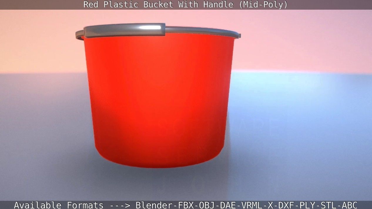 Red Plastic Bucket With Handle - Mid-Poly   Low-poly 3D model_19