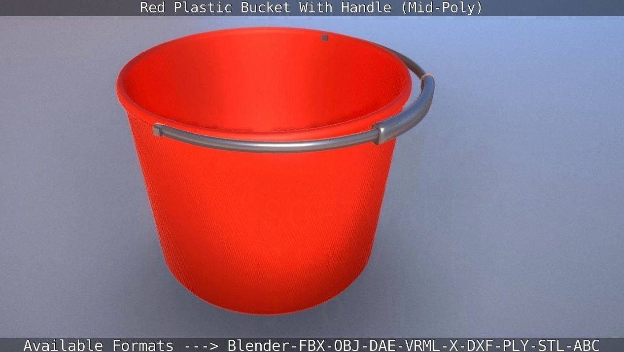 Red Plastic Bucket With Handle - Mid-Poly   Low-poly 3D model_23