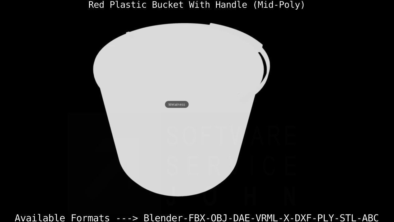 Red Plastic Bucket With Handle - Mid-Poly   Low-poly 3D model_79