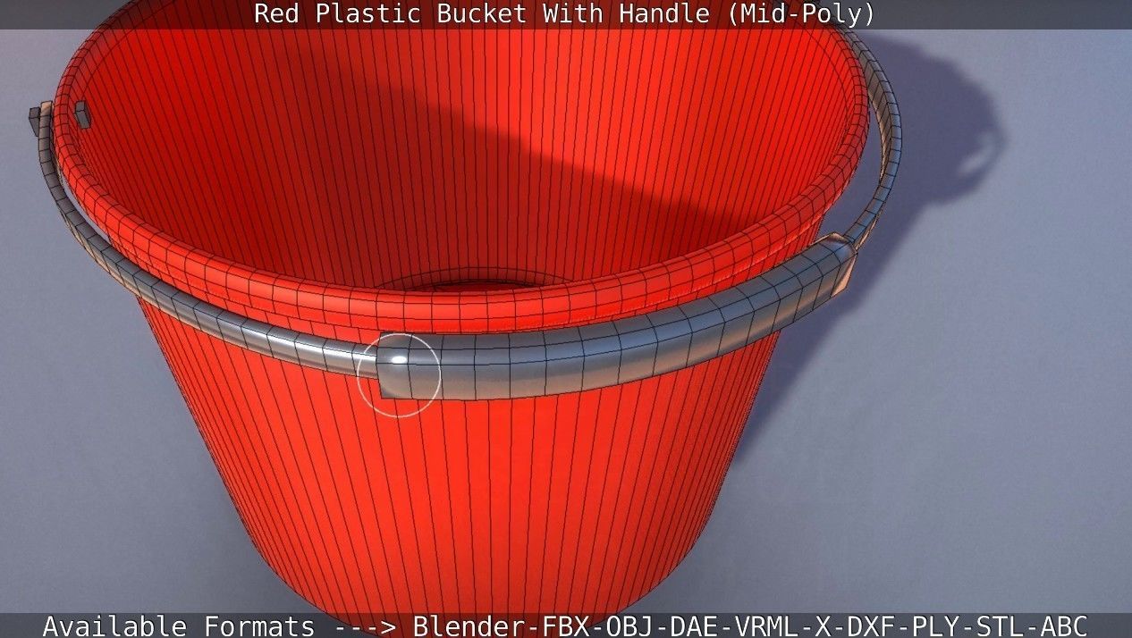 Red Plastic Bucket With Handle - Mid-Poly   Low-poly 3D model_39