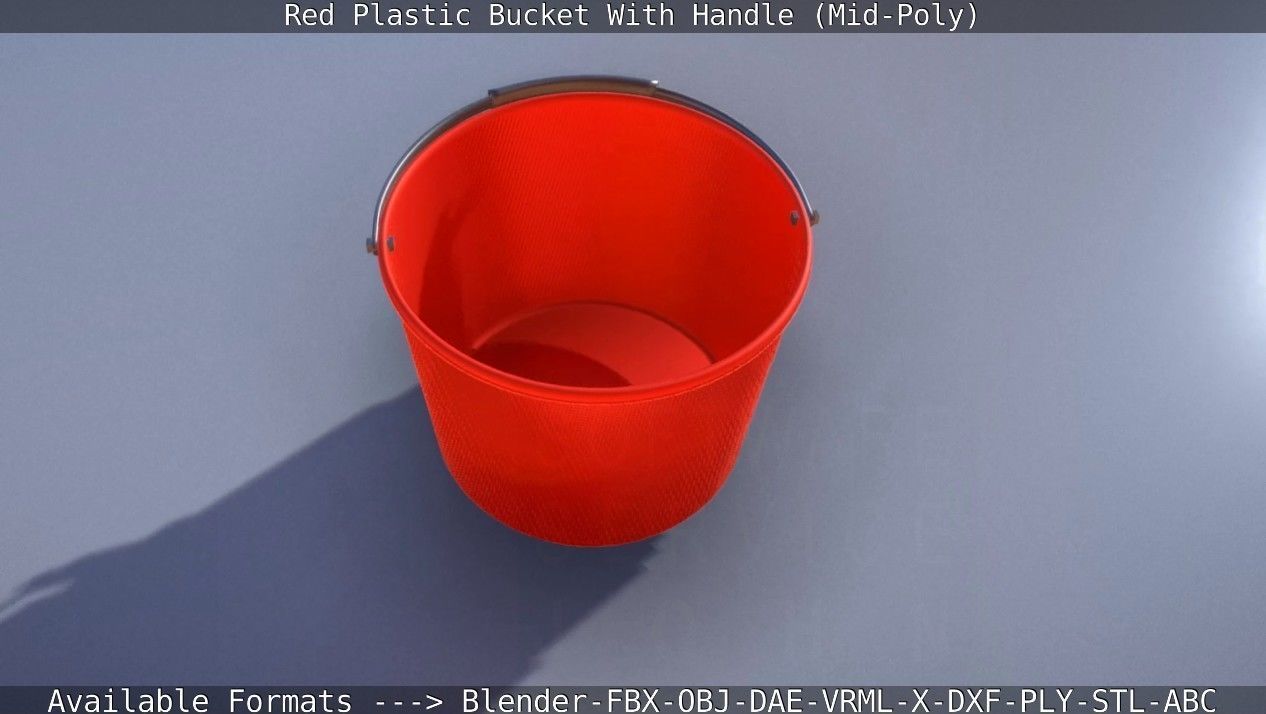 Red Plastic Bucket With Handle - Mid-Poly   Low-poly 3D model_29