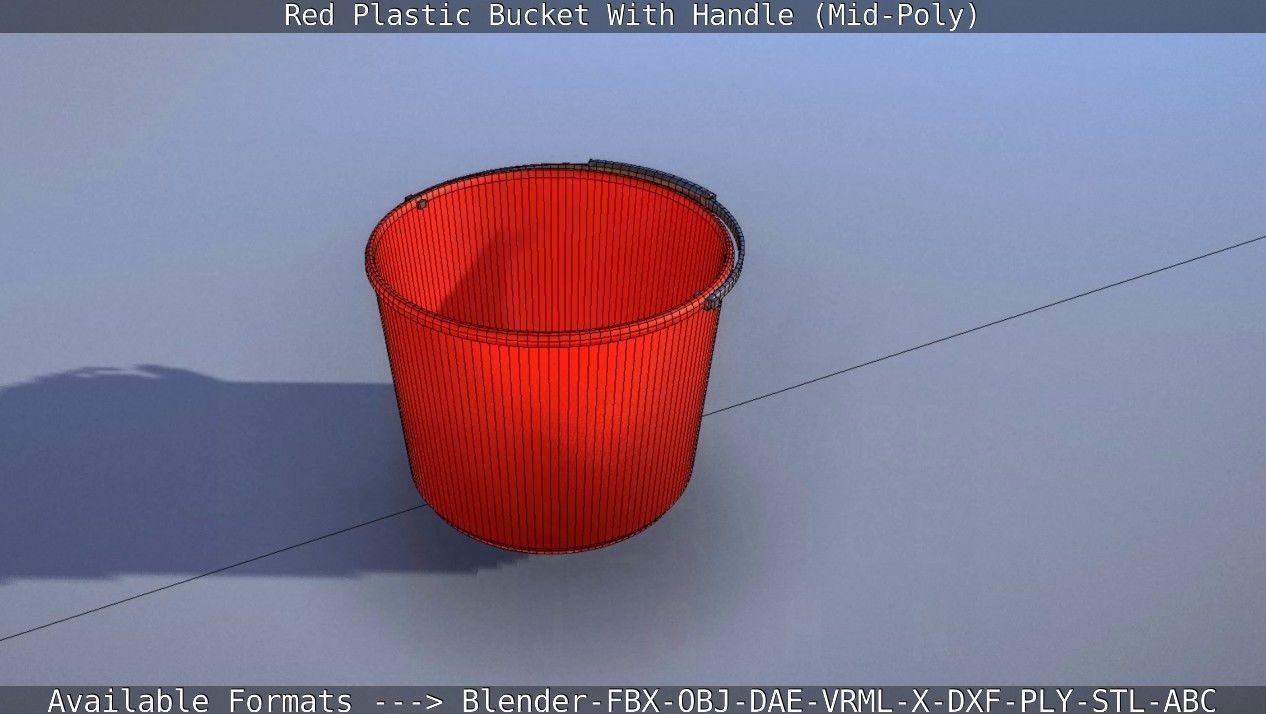 Red Plastic Bucket With Handle - Mid-Poly   Low-poly 3D model_71