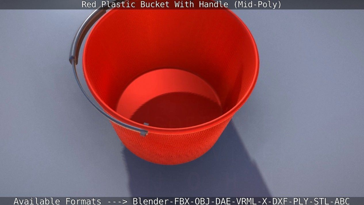 Red Plastic Bucket With Handle - Mid-Poly   Low-poly 3D model_25