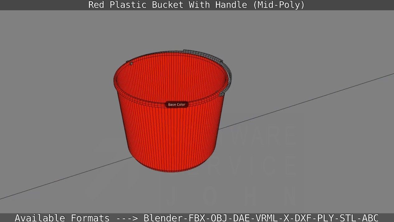 Red Plastic Bucket With Handle - Mid-Poly   Low-poly 3D model_72