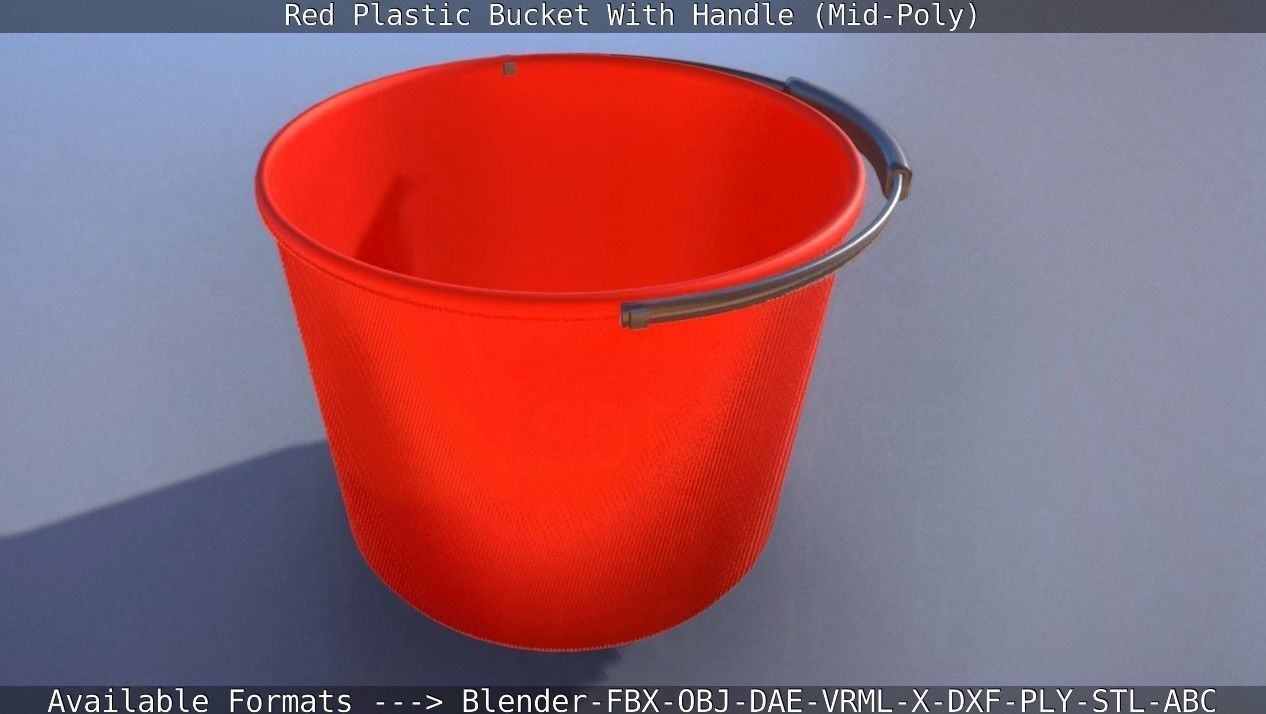 Red Plastic Bucket With Handle - Mid-Poly   Low-poly 3D model_17