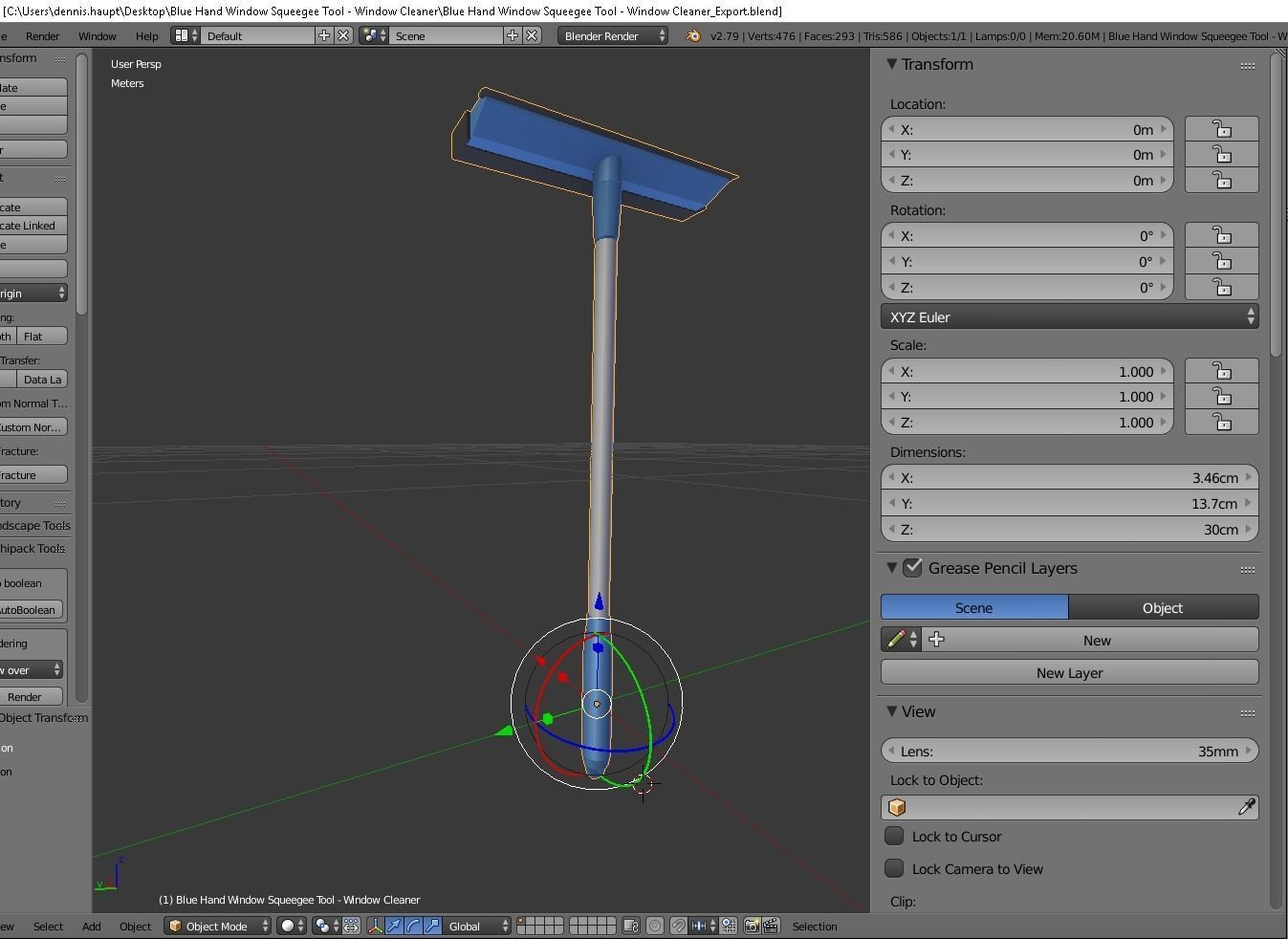 Blue Hand Window Squeegee Tool - Glass Cleaner Low-poly 3D model_2