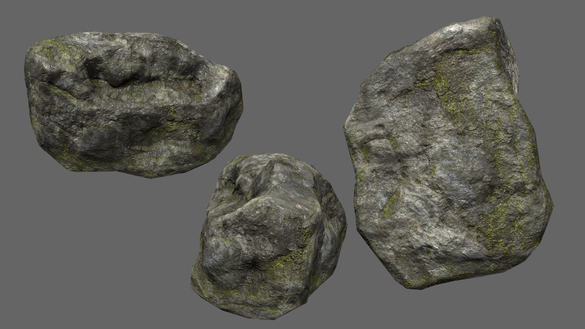 mossy rock set 1 Low-poly 3D model_6