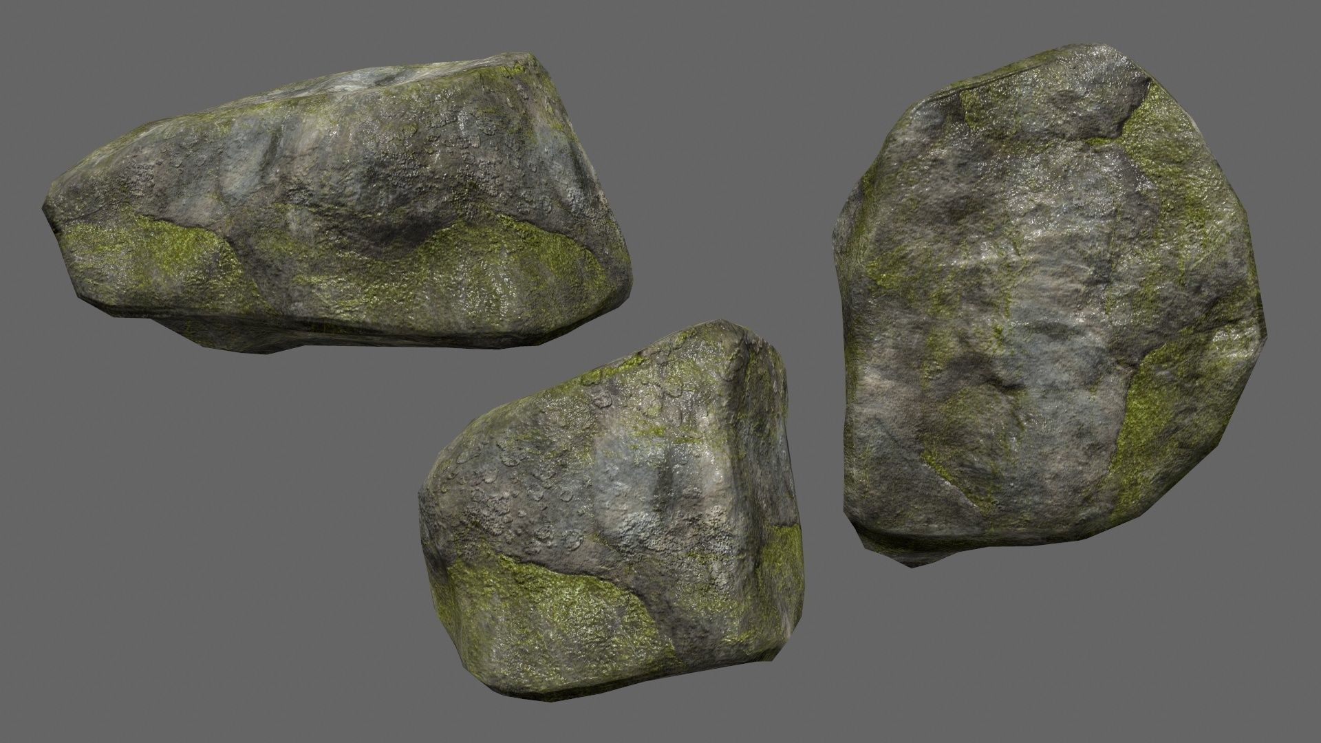 mossy rock set 1 Low-poly 3D model_1