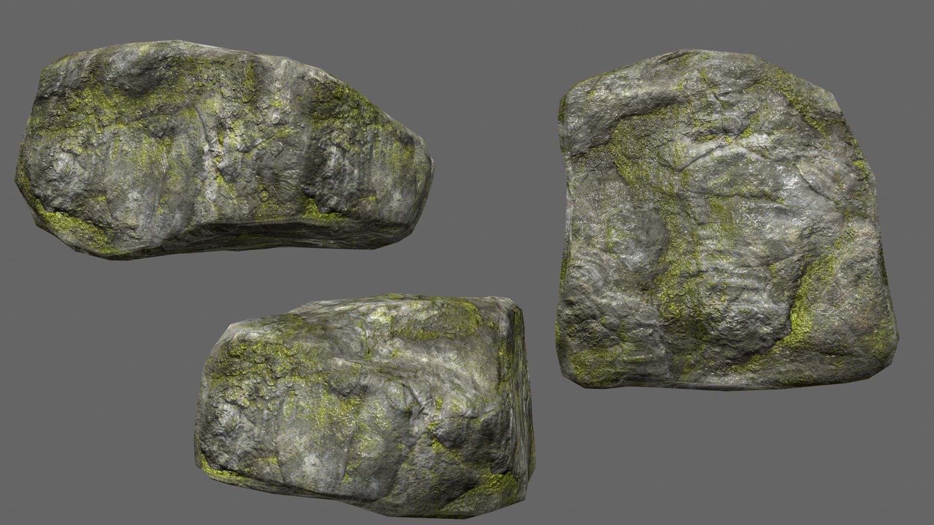 mossy rock set 1 Low-poly 3D model_3