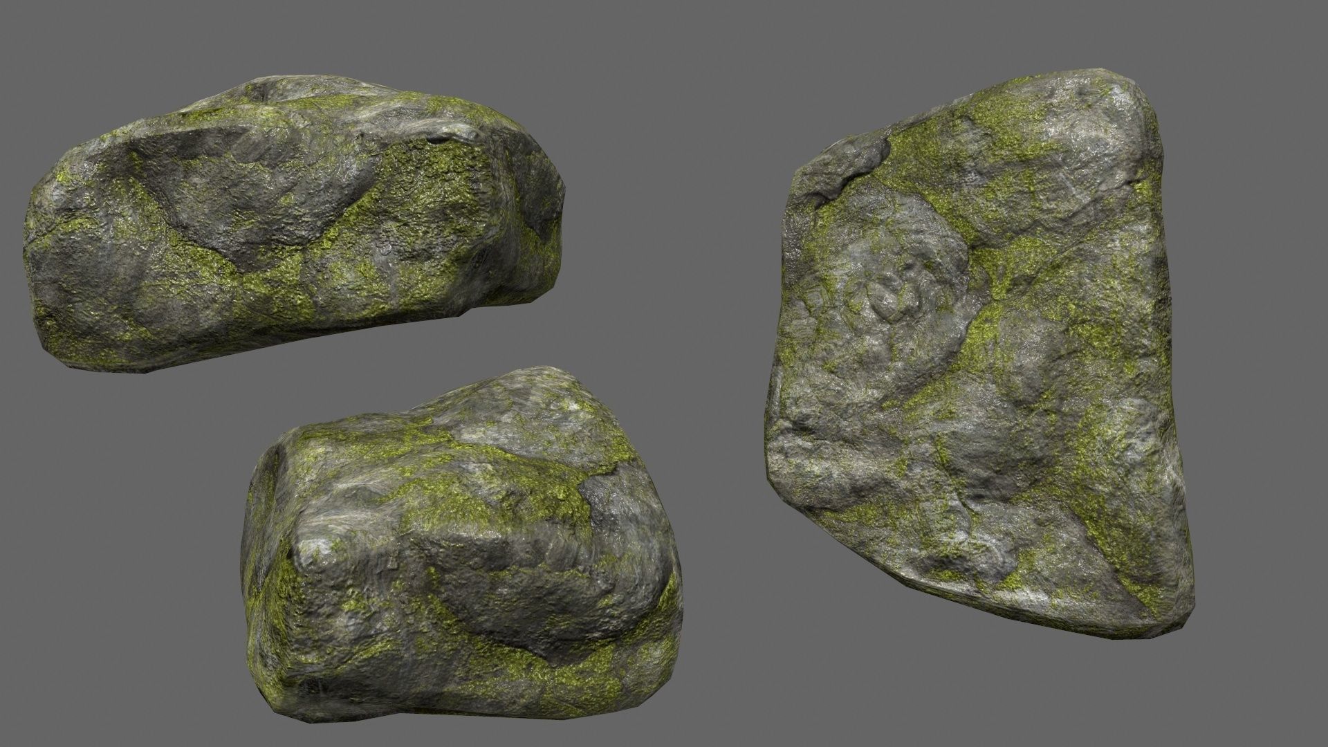 mossy rock set 1 Low-poly 3D model_16