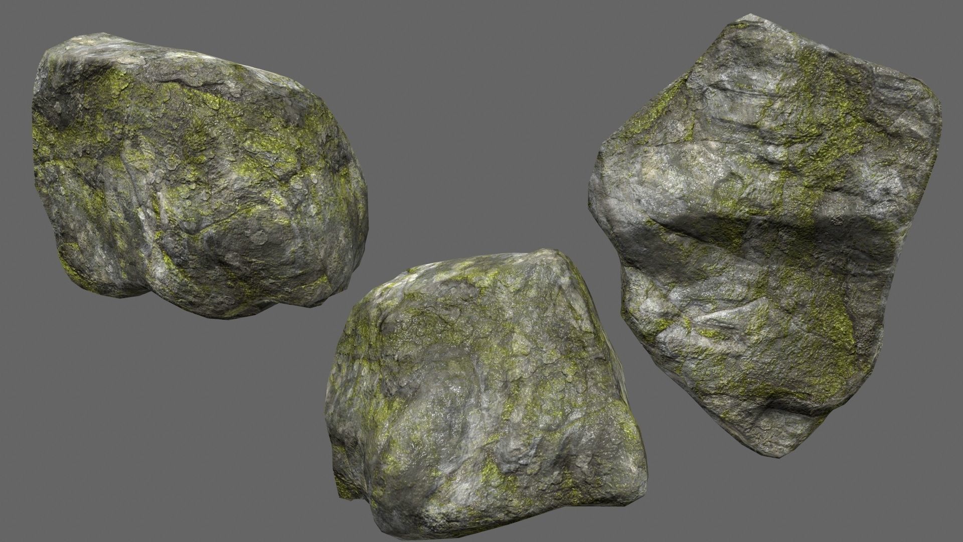 mossy rock set 1 Low-poly 3D model_4