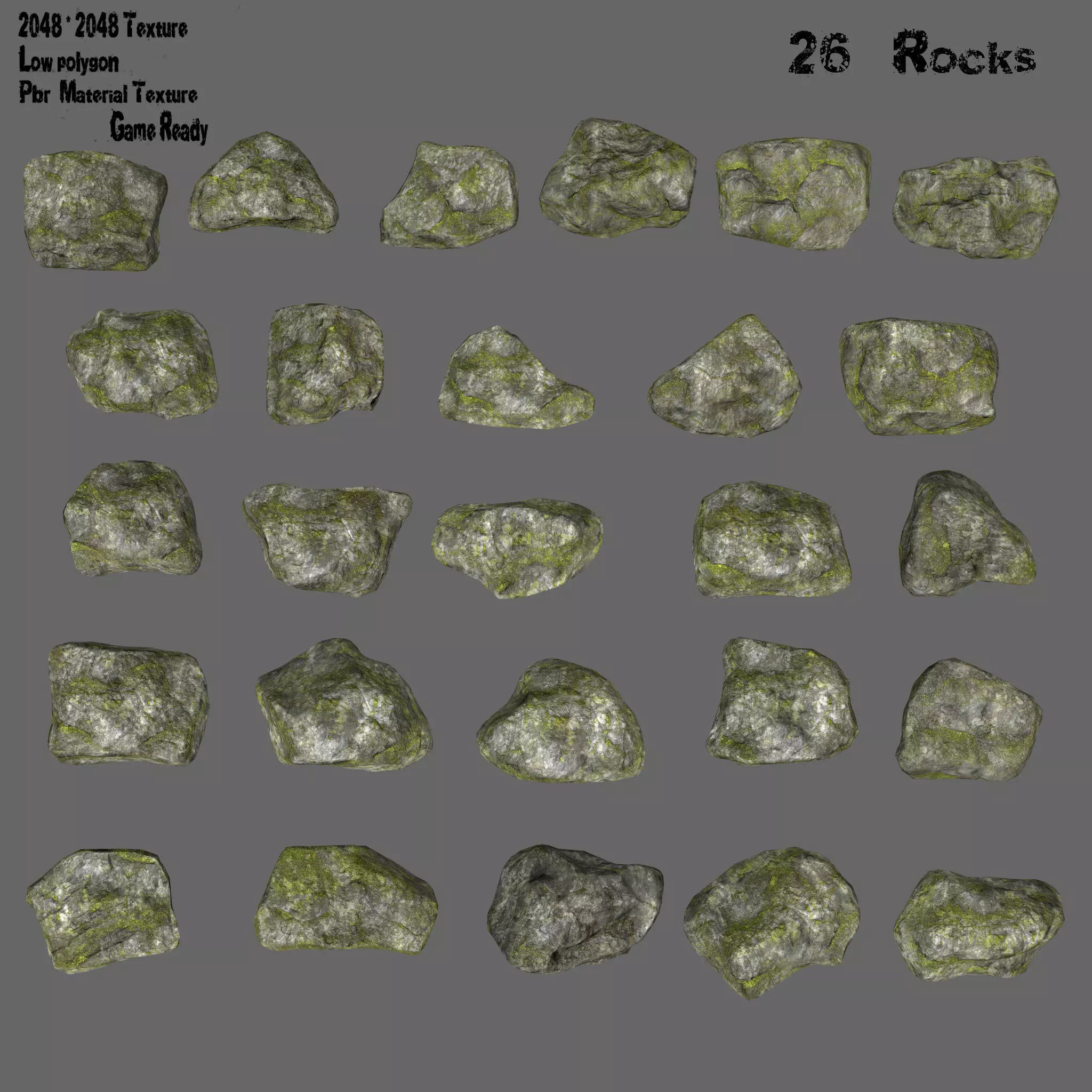 mossy rock set 1 Low-poly 3D model_0