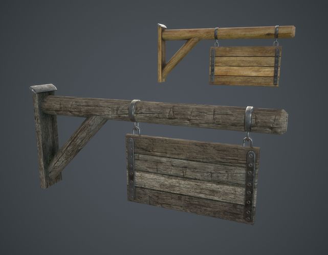 Wooden Signboard Low-poly 3D model