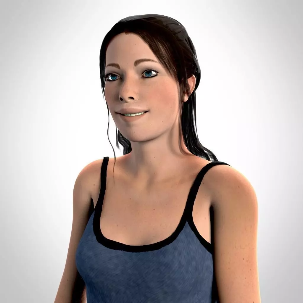 Woman character Casual Low-poly 3D model_0