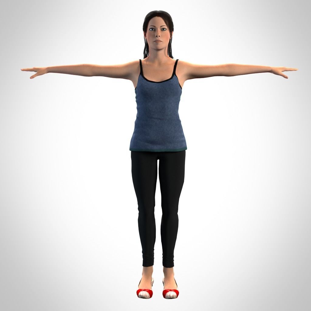 Woman character Casual Low-poly 3D model_1