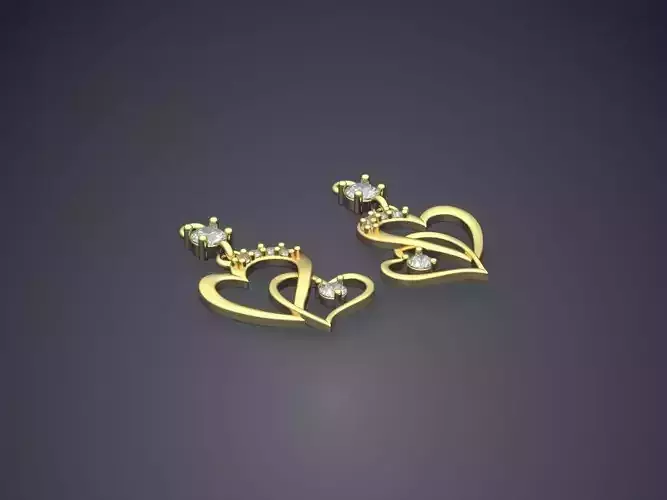 Heart Shaped Earrings With Diamonds 1035 3D print model