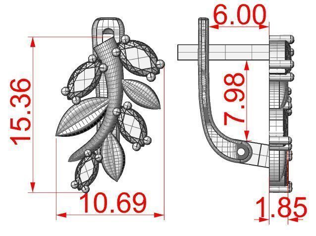 Earrings of a branch 3D print model_11