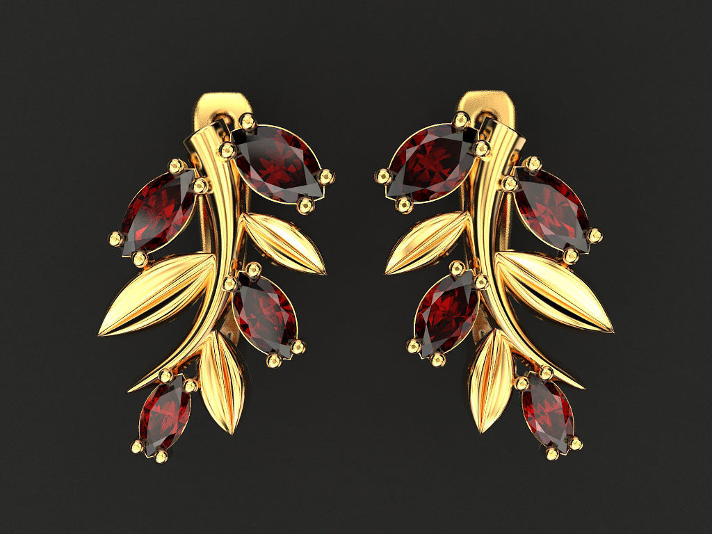 Earrings of a branch 3D print model_3