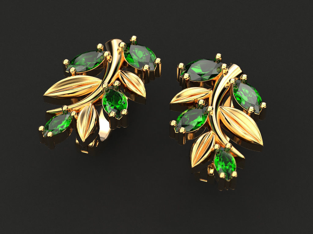 Earrings of a branch 3D print model_1