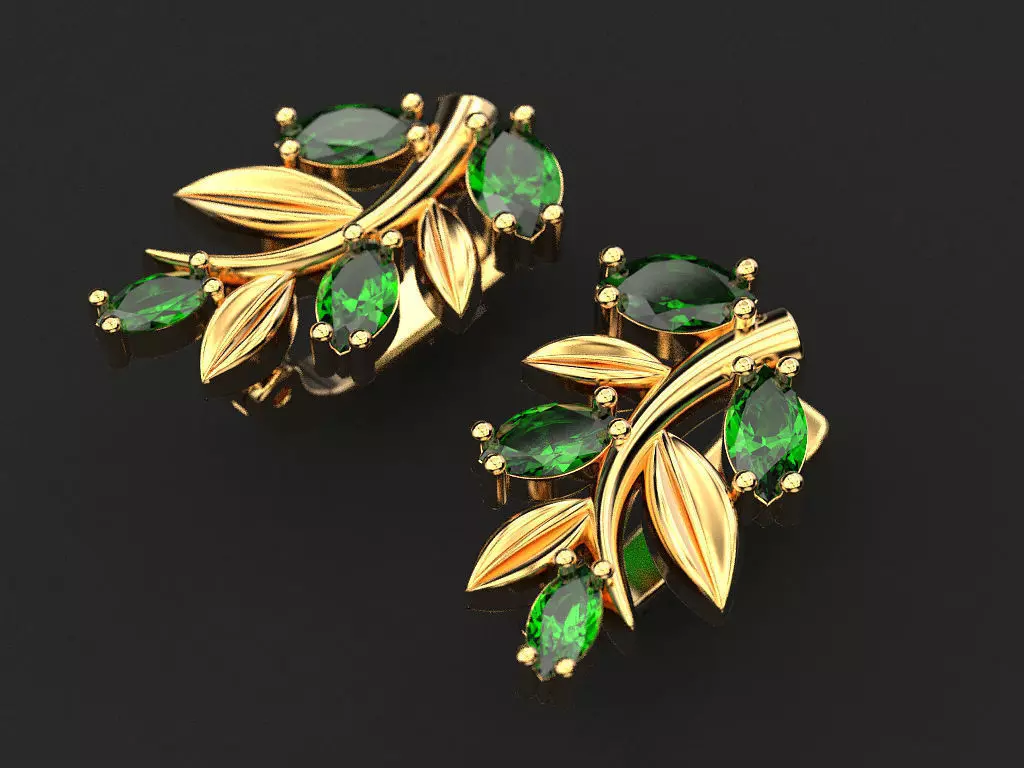 Earrings of a branch 3D print model_0