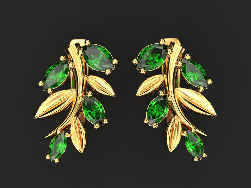 Earrings of a branch 3D print model_2