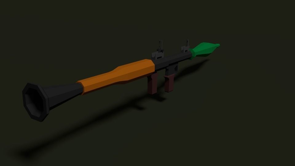 Low Poly RPG-7 orange and rifle Low-poly 3D model_1