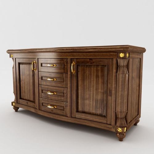 Sideboard wooden dresser with gold handles Low-poly 3D model