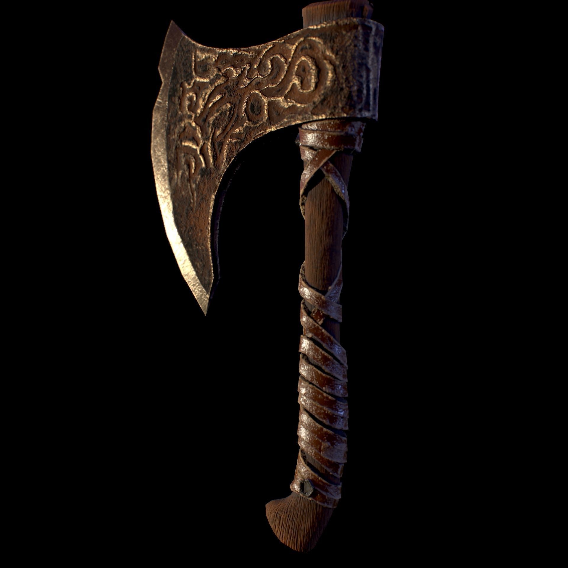 HIE Game Ready Viking Axe D180212 Low-poly 3D model_4
