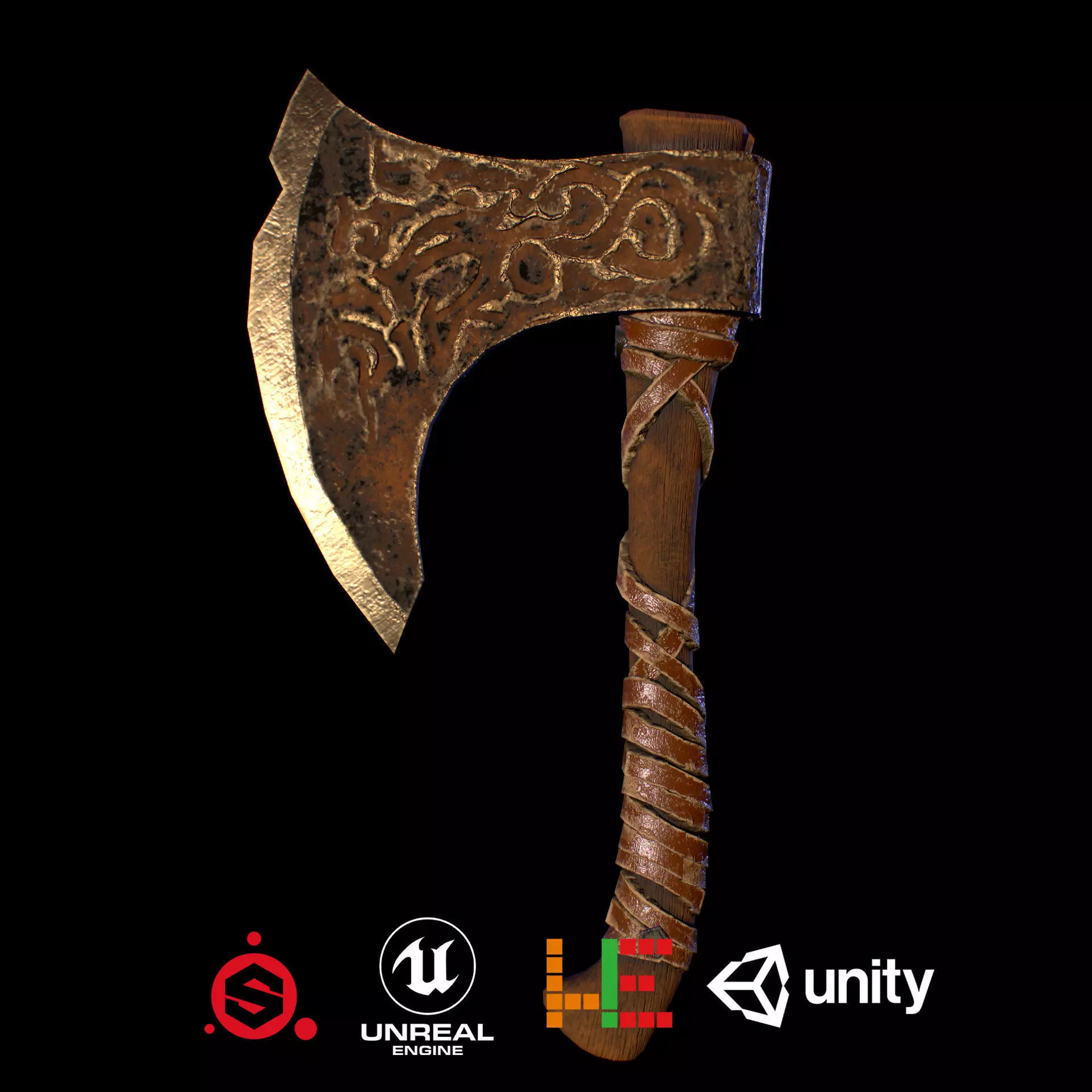 HIE Game Ready Viking Axe D180212 Low-poly 3D model_0