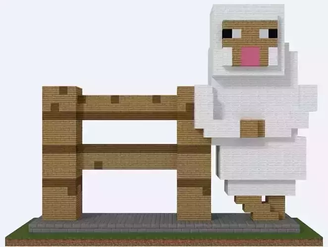 Minecraft sheep reclining on a fence 3D print model