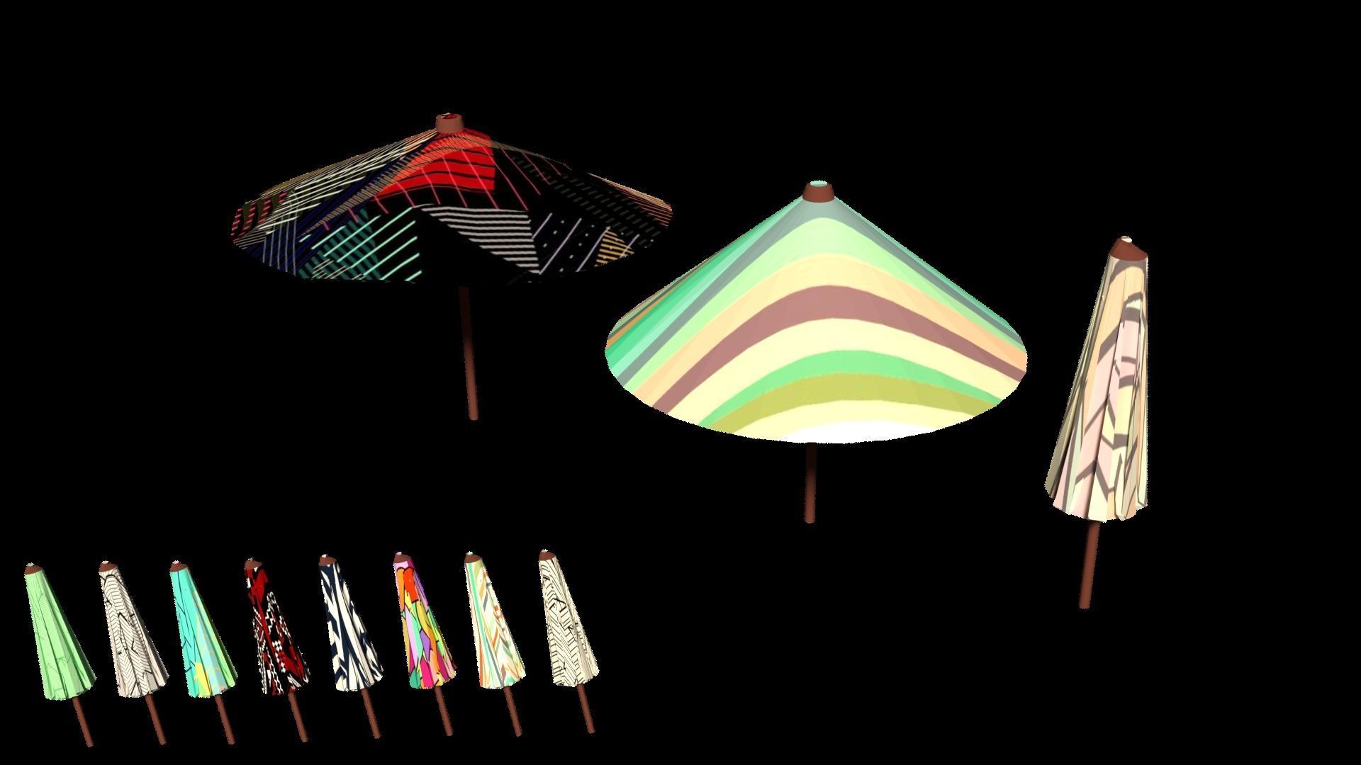 Parasol Umbrella Pack Rigged Animated Low Poly PBR Low-poly 3D model_2