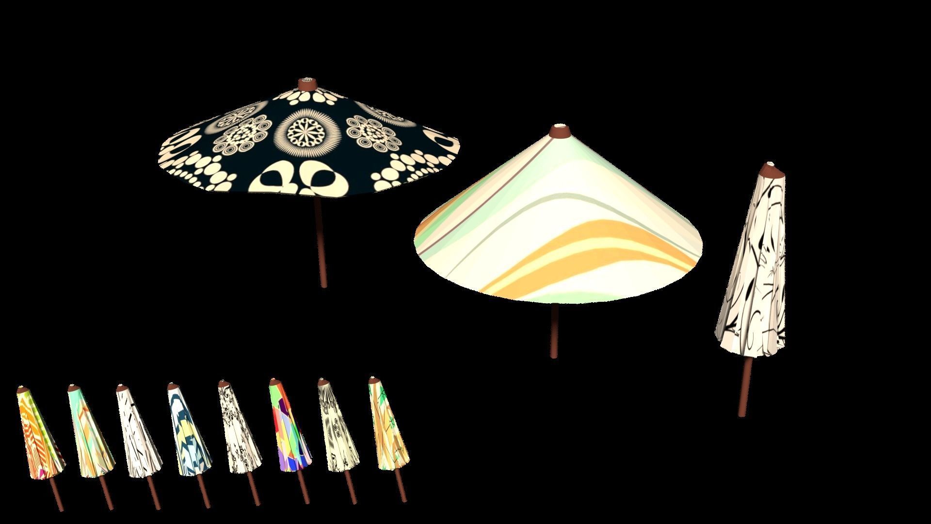 Parasol Umbrella Pack Rigged Animated Low Poly PBR Low-poly 3D model_3