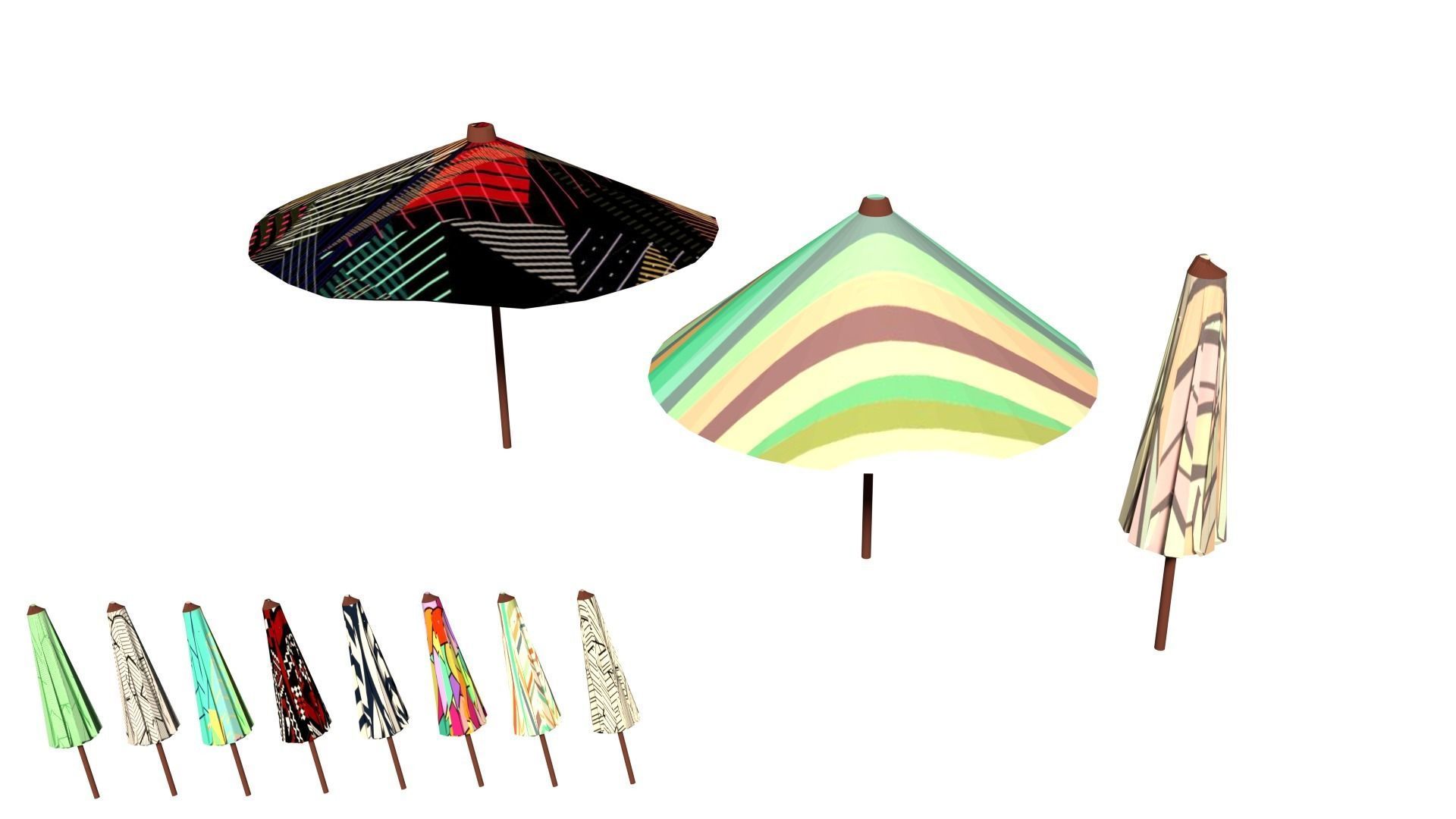 Parasol Umbrella Pack Rigged Animated Low Poly PBR Low-poly 3D model_4