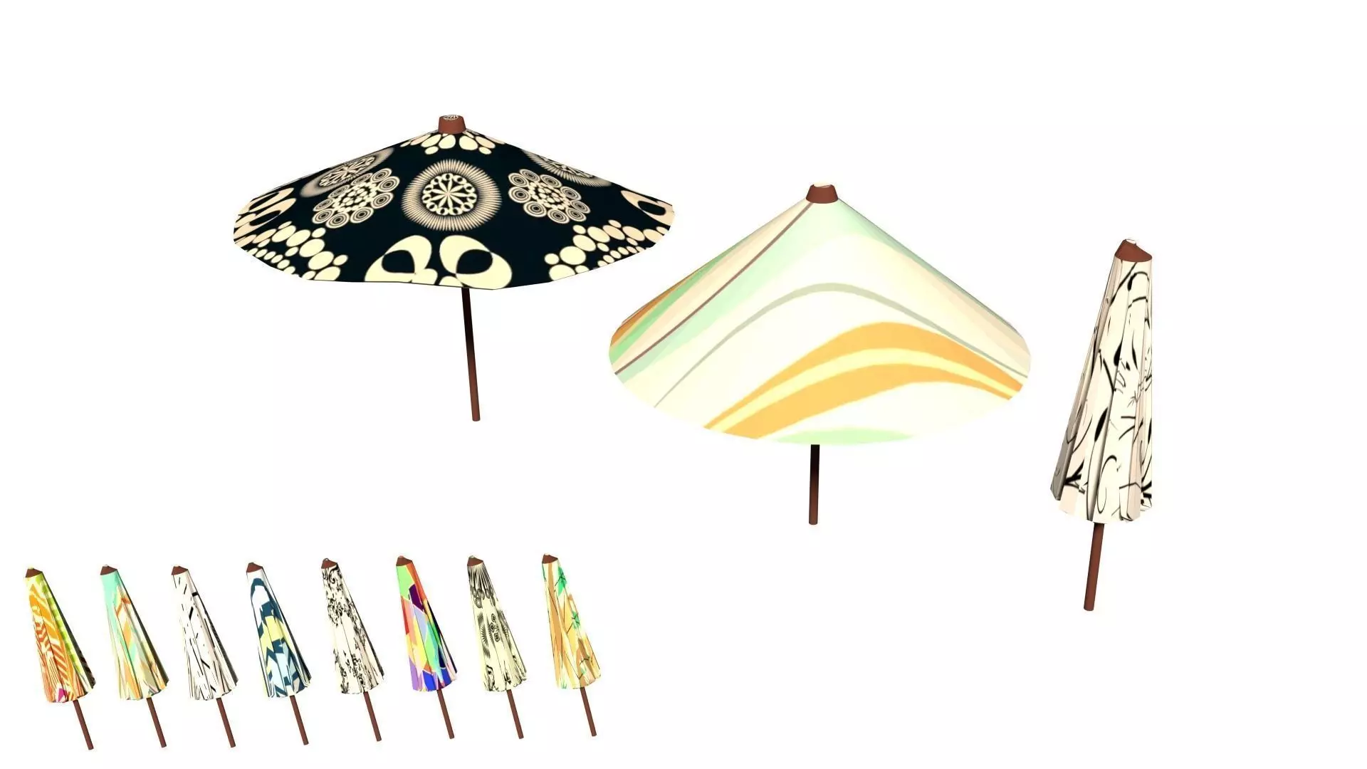 Parasol Umbrella Pack Rigged Animated Low Poly PBR Low-poly 3D model_0